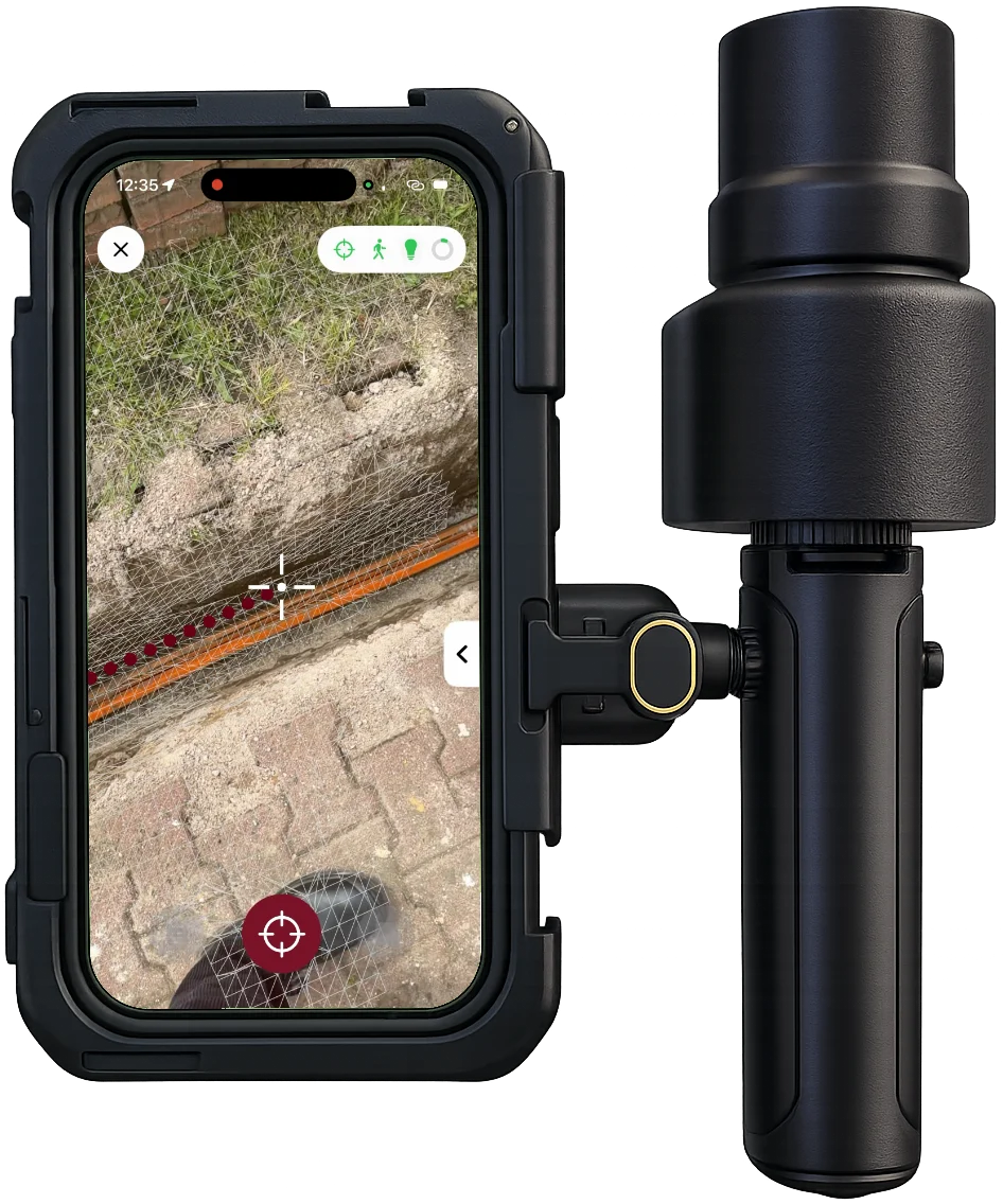 TERRAFOX App beim 3D-Scan einer Kabeltrasse auf dem iPhone mit RTK-Antenne